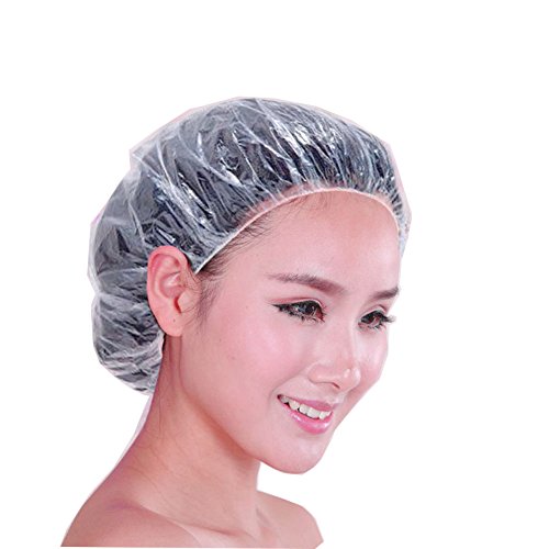 Bonnet De Douche?Chapeau imperméable à l'eau de la douche, Snncan [100PCS] Jetable Hat Hotel One-Off Douche En Plastique Bathing Cap Effacer Hair Salon Salle De Bains