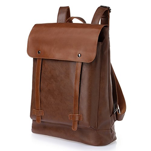 Preisvergleich Produktbild CORLISS Unisex PU Leder Rucksack Schulrucksack (#01 Braun)