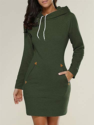Preisvergleich Produktbild Swallowuk Hoodies Kleider Damen Langarm Sweatshirt Kleid Rollkragen Bodycon MiniKleid Cocktail Partykleid Outwear Lange Pullover Kapuzenpullover (S, Armee-Grün)