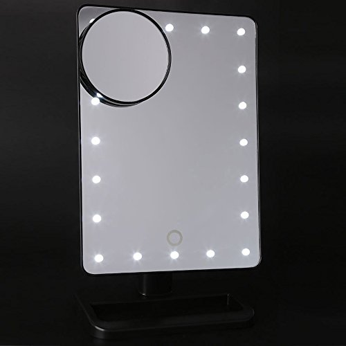 LED Makeup Spiegel mit 20 dimmbaren LED, Touch Screen Dimmen Eitelkeitsspiegel, Beleuchteter Kosmetikspiegel mit Abnehmbarem 10X Vergrößerungsfleck, Bidirektionierter Drehbarer LED Spiegel für Rasieren, Ankleiden, Tisch, Schreibtisch (Schwarz) - 7