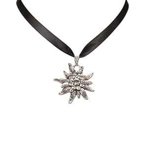 Trachtenschmuck * Satinband-Trachtenkette Strass-Edelweiß