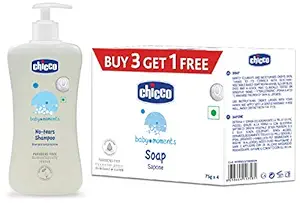 Chicco No-Tears Shampoo For Soft And Tangle-Free Baby Hair, Dermatologically Tested, Paraben Free (5&Baby Soap, (75G X Pack Of 4)
