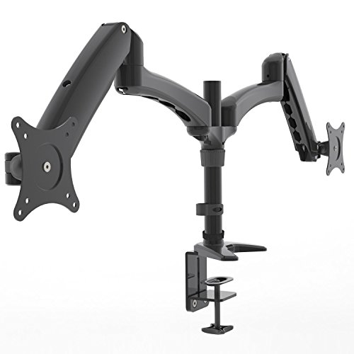 HFTEK® DS124D Schwarz Dual Monitor Halterung Halter Tischhalterung Stand für Monitor 15″ – 27″ Zoll mit VESA 75/100 - 4
