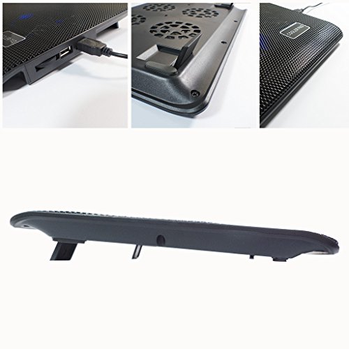 LS Premium Notebook Kühler LS-L112A | Laptop Cooling Pad Ständer| 4x Lüfter / Fan | mit 2 x USB HUB und blauer LED | 10″-15″ Zoll - 5