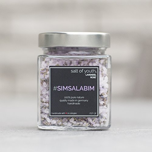 salt of youth "SIMSALABIM" Premium Wellness Badesalz / Luxus Badezusatz 250 Gramm grobes Totes Meer Salz & getrocknete Lavendel Blüten