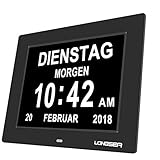 Longsea Digital Wecker Digitaler Kalender Tag Uhr Wanduhr mit Nicht Abkürzungen Tag & Monat Medikamente Erinnerungen für Alzheimer Patienten und Kinder Senioren or Sehschwachen (8 Zoll Schwarz)