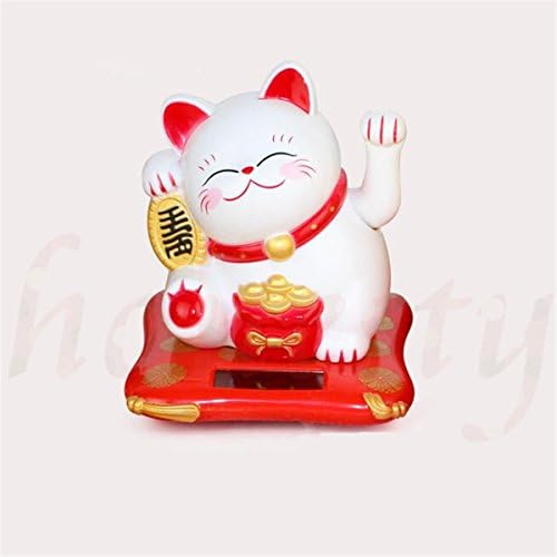 Solar Powered Chinese Welcoming Lucky Beckoning Fortune Cat Waving Hand (White)