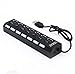 Produktbild KeavyLee Schön und einzigartig 7 Ports USB Hub Hot 7-Port Hub Hub USB2.0 mit unabhängigem Switch HUB7 Bit Expansion Splitter 7-Loch USB-Hub, Schwarz
