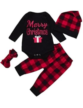 Omiky® Neugeborene Mädchen Jungen Mädchen Weihnachten Brief Tops + Plaid Hosen Outfits Kleidung Set