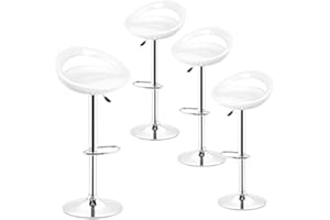 POPSPARK Tabouret de Bar réglable ABS Plastique Blanc, Hauteur réglable 84-104 cm (Blanc, 4)