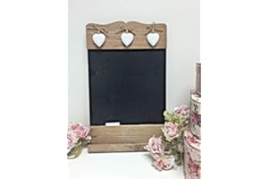 HomeZone Wandmontierte Holztafel mit Tafel im Vintage-Stil, rustikale Kreidetafel, Küche, Kinder-Nachrichten, Shabby-Chic-Stil, mit Holzherzen, Wohnaccessoires für Küche, Flur, Bürodekoration