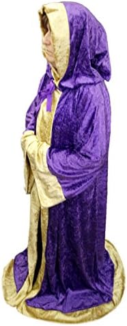 65" Length Purple Crushed Velvet Medieval Robe With Gold Edging Adult Size - WIZARD/MAGICIAN/SORCERER/LARP