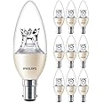 Philips 10 Pack Master LED Clear Candle B38 DimTone Lamp 5.5W (40W) B15 SBC Small Bayonet Cap | 2200k to 2700k | 470 Lumen | 25000 Hours | Car Air Freshener Included | 80+ CRI