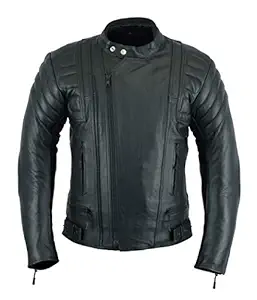 MENS MOTORCYCLE ARMORED MOTOR SPORTS HIGH PROTECTION LEATHER(FULL GRAIN) JACKET BLACK LJ-2020MR (S)