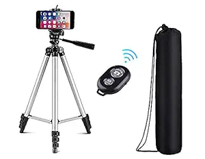 Case Plus Adjustable Aluminium Alloy Tripod Stand With Selfie Bluetooth Shutter & Holder for Mobile Phones & Camera, 360 mm -1050 mm, 1/4 inch Screw + Mobile Holder Bracket (Aluminium Alloy Tripod Stand)