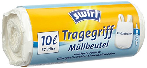 Swirl 4er Pack Müllbeutel mit Tragegriff, 10 Liter, Antibakteriell, 37 Stück pro Rolle, Weiß - 3