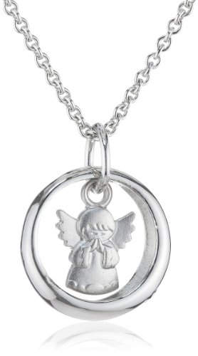 Xaana Kinder und Jugendliche-Anhnger Saphir 925 Sterling Silber rhodiniert blau Taufring Safir mit Engel betend matt incl. Kette 36-38 cm AMZ0175