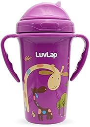 LuvLap Tiny Giffy Sipper for Infant/Toddler 300ml, Anti-Spill Sippy Cup with Soft Silicone Straw BPA Free, 18m