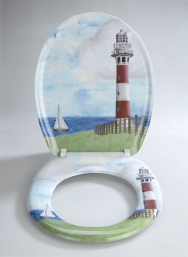 WENKO 18904100 WC-Sitz Leuchtturm – rostfreie Edelstahlbefestigung, Kunststoff – Duroplast, 37.5 x 44.5 cm, Mehrfarbig - 2