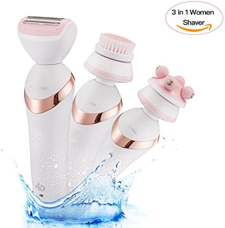 Women Shaver, [Elegant Design] 3 in 1 Waterproof Electric Lady Shaver/Razor/Facial Cleansing Brush/4D Massager Body&amp;Face Perfect for Face,Leg,arm&amp;Bikini Hair Removal, Deep Cleanser, Skin Care&amp;Firming