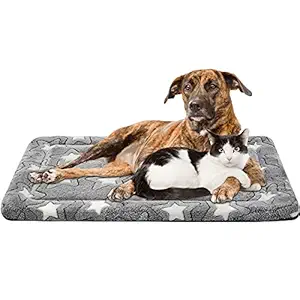 EMPSIGN Fancy Dog Bed Mat, Pet Bed Crate Pad Reversible (Cool & Warm), Machine Washable, Pet Sleeping Mat for Small to XXX-Large Dogs, Grey, Star Pattern