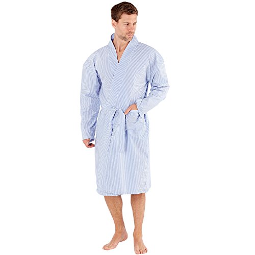 Harvey James Uomo Vestaglie Vestaglia Scialle Abbigliamento Comodo Leggero Poliestere e Cotone Abiti M - XXL - Righe Blu, L