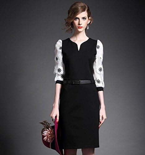 X skirt Autumn Women 'S Clothing in the Long Paragraph Dress to Send Belt in the Waist V - Neck a Word Skirt,Black,XL