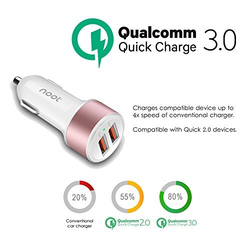 USB Type C Car Charger, Noot Products 36W Dual USB Adapter with 3.3ft USB-C to A Cable Combo Quick Charge 3.0 and Turbo Charge Galaxy S8 / S8+ / Moto Z Force Play Droid / LG G6 G5 / LG V20 and More