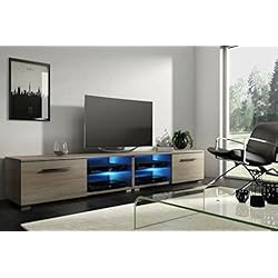 Tenus Double - Meuble TV/Banc TV (200 cm, Effet chêne avec éclairage LED)