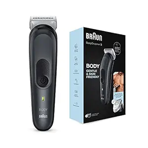 Braun Body Groomer 3 for Men from Gillette, BG3340, Manscaping Tool, SkinShield Technology, Sensitive Comb, Lifetime Sharp Metal Blade, Body Groomer for Men, Gray/Black