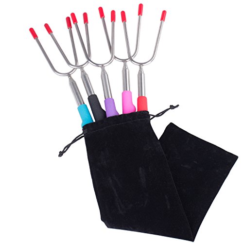 ZeWoo 5 Stück Marshmallow Sticks Bräter Ausziehbar 24-85cm Lange Teleskop Grillspieße für Lagerfeuer Grillspiess Teleskop Grillspieß Braeter Edelstahl mit Marshmallow Einfacher Handgriff Grillfest für Picknick Camping Campfire BBQ Camping Hot Dog Gemüse - 5