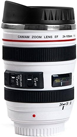 Coffee Mug, Camera Lens Travel Thermos, Stainless Steel Insulated Cup with Easy Clean Lid (White 350ml)