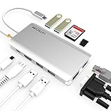 LETSCOM Hub usb c, Adaptateur USB C en Aluminium pour MacBook Pro, HDMI 4K, chargement USB-C PD, VGA 1080P, Ethernet RJ45 Gigabit, lecteur de carte SD & Micro SD, USB 3.0/2.0, Jacket audio 3.5mm