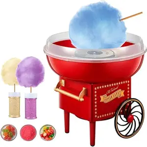 TILCHINH Cotton Candy Machine, Vintage Cart Shape Candy Floss Maker Red 500W High?Efficiency for Christmas for Family Gatherings for Birthdays for Children's Day