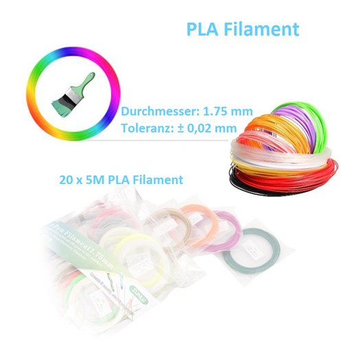 3D Druckstift Stift, Intelligenter 3D Pen 3D Stift 3D Druckstift 3D Printing Pen Dritte Generation mit 2 Packs Filaments EU Adapter für Freihand 3D Zeichnungen – 3D Printing Filament aus PLA/ABS Material in 20 Farben - 3