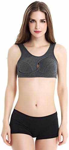 OverDose Women Sportswear Push Up Wire Free Padded Sweat Sports Bra (14, Dark Gray)