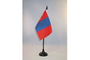 AZ FLAG - Mongolia Table Flag 4'' x 6'' - Mongolian Office Mini Banner 100% Polyester 15 x 10 cm - Mini Desk Flag with 10'' Pole and Black Plastic Base