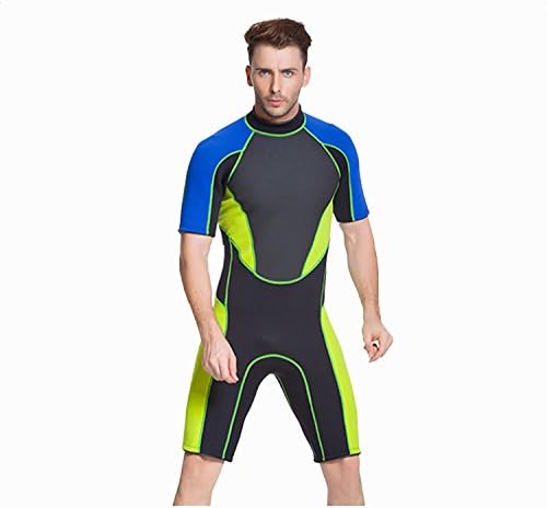 DivingKing Men's 3MM Neoprene One-Piece Scuba Diving Suits Full Body Short Sleeves Keep Warm Wetsuit for Swimming Surfing Snorkeling Men, blue, s