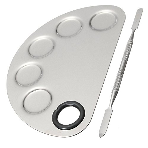LuckyFine Pro Stainless Steel Cosmetic Makeup Palette Spatula Cream Foundation Mixing Tool Brush Palette Silver