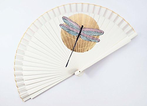 HAND PAINTED FAN / DRAGON FLY over a golden moon / Spanish handfan / wooden handfan