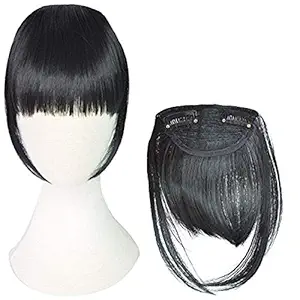 Styllofy?2 Clips Hair Fringes Extension For Women Feel Real Hairs (Black)