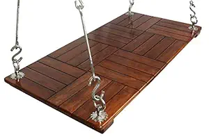 Riyo Moda 2 Seater Teak Wood Slats Lacquered Finish Hanging Swing Set Indoor Outdoor Jhula With Accessories 4 x 2 feet Jhula Set For Home Garden Or Balcony With Human Weight Capacity Of 200 kg In Brown Color