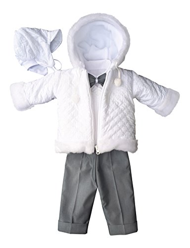 SET Winter Taufanzug Festanzug Jacke Winterjacke Hose Hemd Taufe Baby Anzug, Adam, Gr.62, weiß-grau