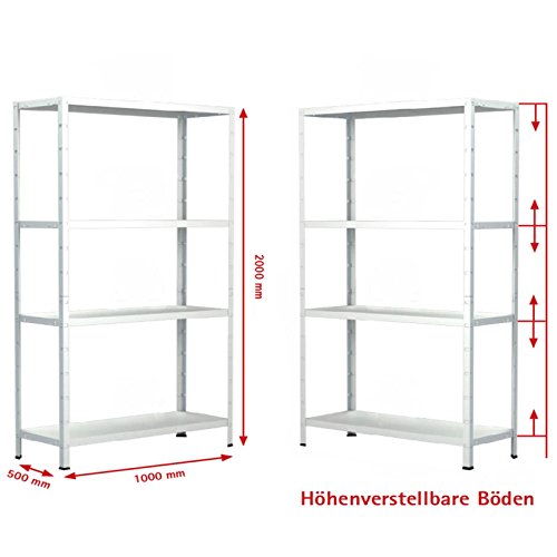 Regal Steckregal weiß Metall 200x100x50cm Regalsystem Steckregalsystem 4 Metall-Böden Traglast 280kg einfache Montage durch Stecksystem kein Verschrauben Schulte - 4