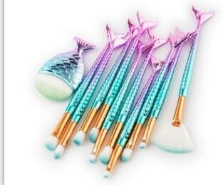 Make Up Brushes Set 3D Mermaid Makeup Brushes Cosmetic Brush Facial Brush Eyeliner Cosmetic Tools with Fishtail Floor Powder Brush