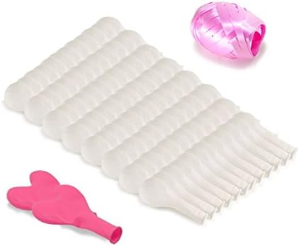 Woodlandu 98 pcs Latex Balloons include 8 dozen/96 pcs Pure White Colour Round Shape plus 2 pcs Pink Heart 12 Inches with 10m/32.8ft Bind Ribbon