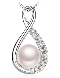 J.Rosée Collar Plata de Ley 925 5A Circón con Perla para Mujer con Caja de Regalo (45cm+ 5cm)