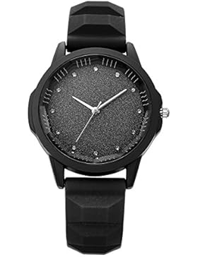 JSDDE Uhren,Fashion Damen Armbanduhr Strass Glitzer Dial Silikon-Band Ladies Dress Analog Sport Quarzuhr,schwarz
