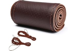 FM2018XSL Couvre Volant de Voiture Universelle en Peau de Vache Housse de Volant de 37-39cm avec Aiguille et Fil, élégant et Respirant (Café)