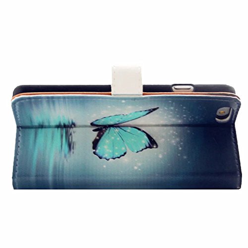 MUTOUREN iPhone SE 5 5S Brieftasche Flip Case Cover – PU Leder Bookstyle Klapphülle Wallet Case für iPhone SE 5 5S Portemonnaie Hülle Schutz Ultra Dünn Handy Tasche Geldboerse Schutzhülle – Blau Schmetterling + Metall Stylus Pen - 5